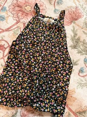 Moa Moa Black Floral Knot-Front Tank with Pink & Yellow Blooms